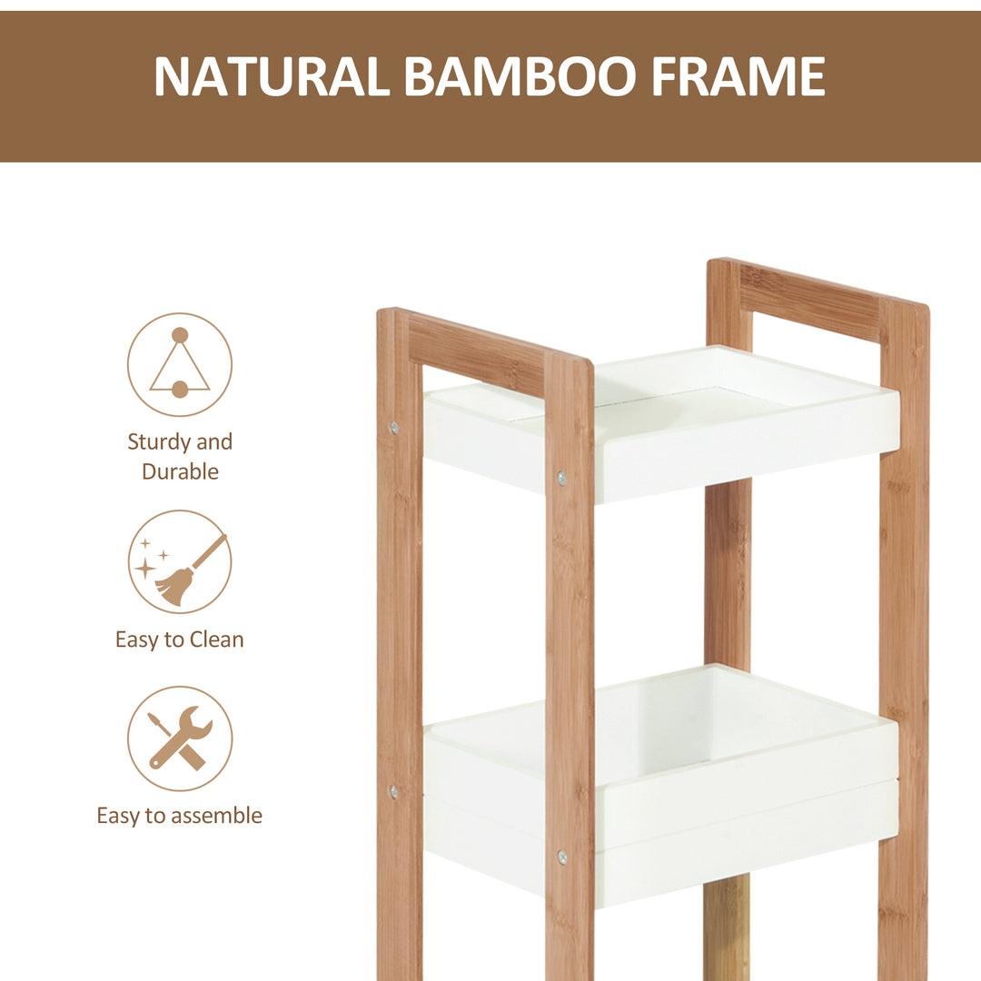 3-Tier Bathroom Rack Storage Shelf Bamboo Organiser Shower Tower for Narrow Place