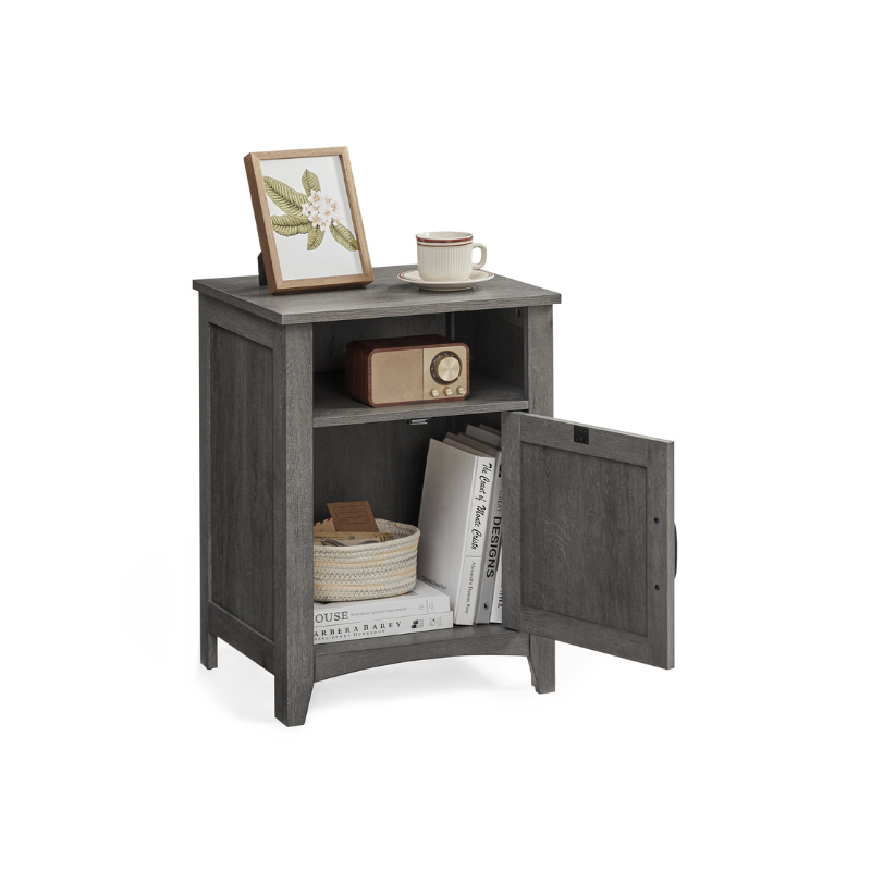Nightstand with Cabinet and Compartment Misty Gray