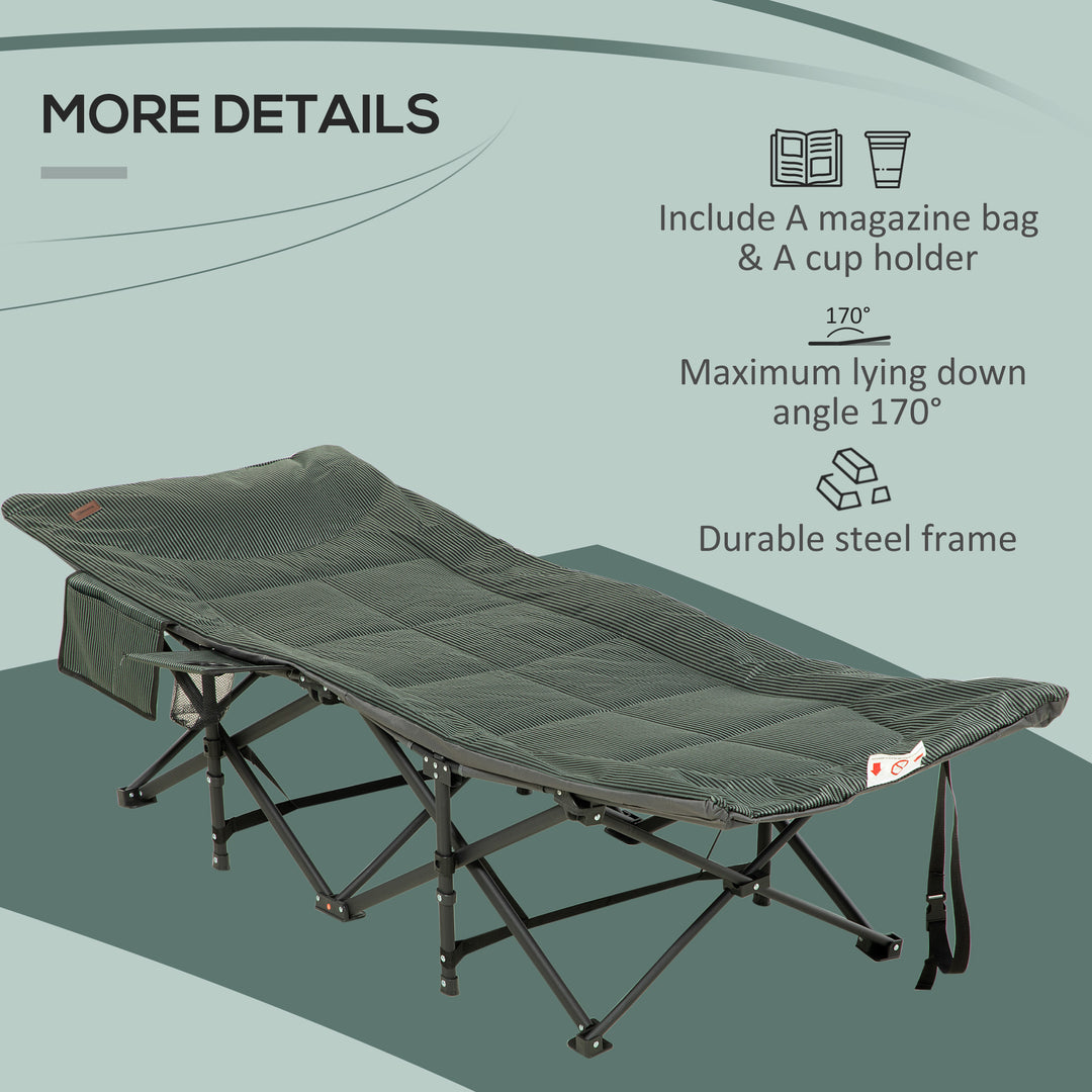 Foldable Sun Lounger, Padded Patio Camping Bed with Maximum 170° Lying Down Angle & Carry Bag, Magazine Bag, Cup Holder for Outdoor, Grey