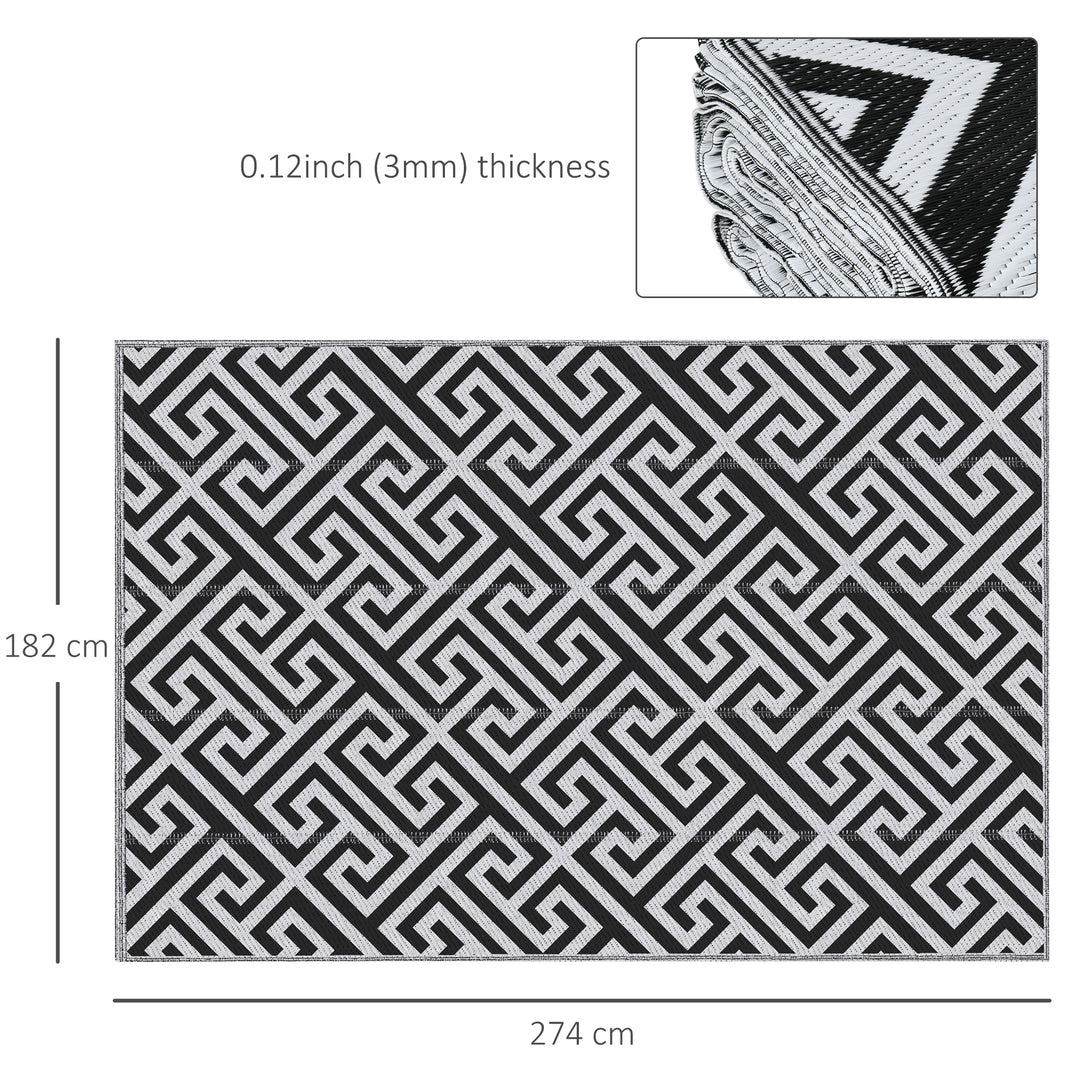 Outdoor Rug Reversible Mat Plastic Straw Rug 182 x 274 cm(6x9ft) , Black & White