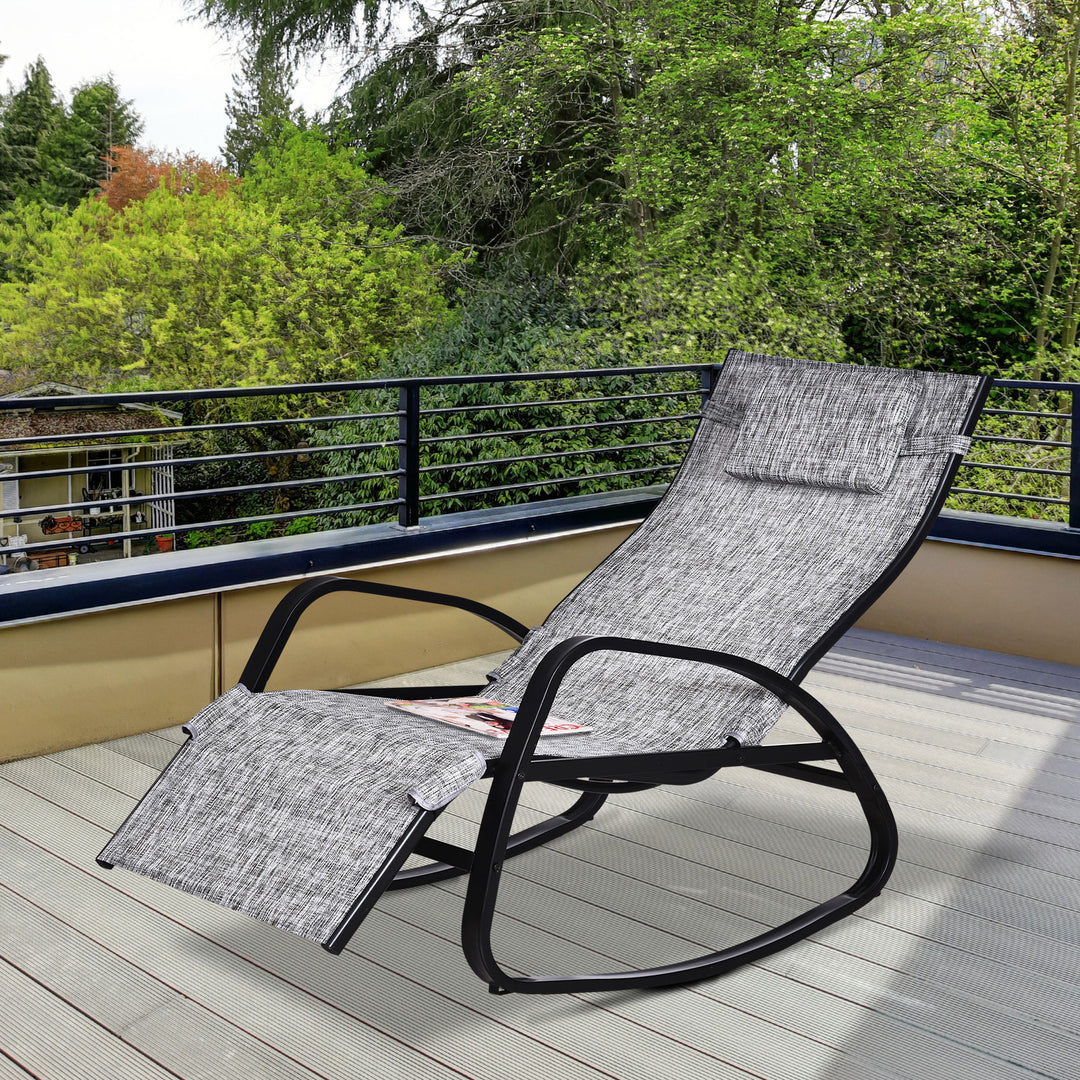 Outdoor Rocking Lounge Chair Zero Gravity Rocker Patio Adjustable with Pillow, Footrest - Grey