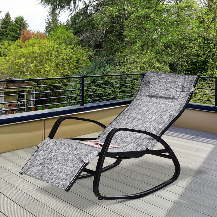 Outdoor Rocking Lounge Chair Zero Gravity Rocker Patio Adjustable with Pillow, Footrest - Grey