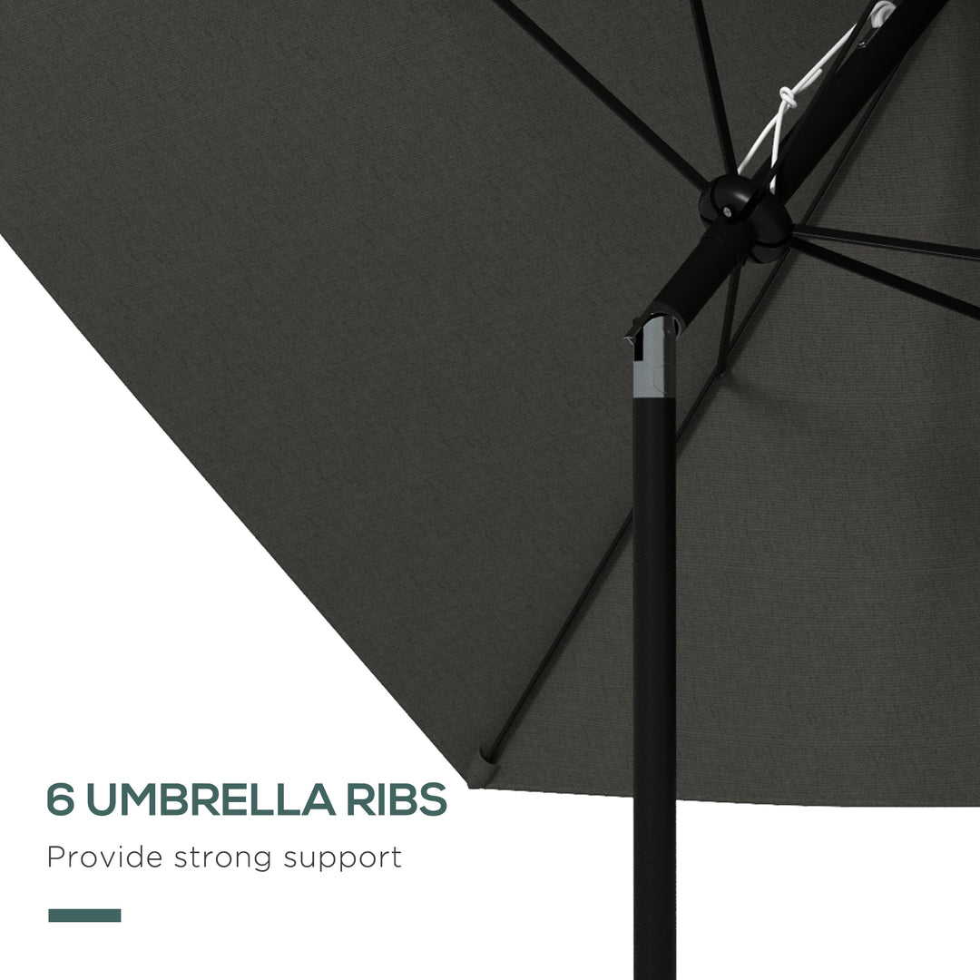 Outsunny 2 x 3(m) Garden Parasols Umbrellas Rectangular Patio Market Umbrella Outdoor Sun Shade w/ Crank &amp; Push Button Tilt, Aluminium Pole Dark Grey