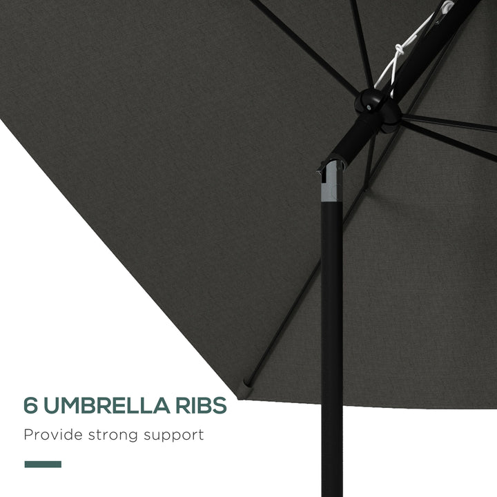 Outsunny 2 x 3(m) Garden Parasols Umbrellas Rectangular Patio Market Umbrella Outdoor Sun Shade w/ Crank &amp; Push Button Tilt, Aluminium Pole Dark Grey