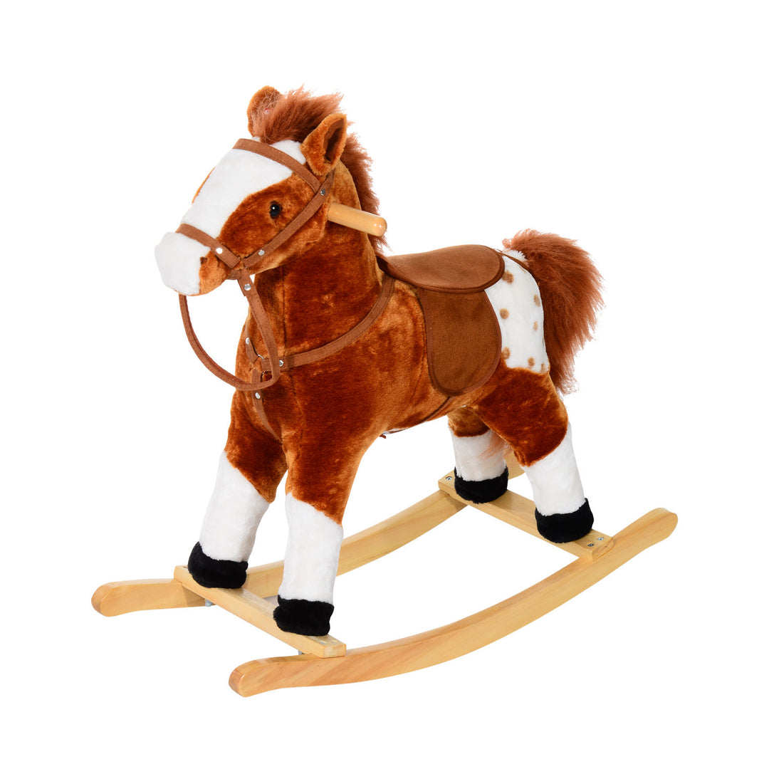 Children Child Kids Plush Rocking Horse with Sound Handle Grip Traditional Toy Fun Gift Brown