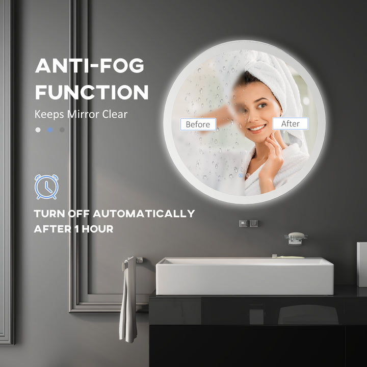 Round Bathroom Mirror with LED Lights, 3 Temperature Colours, Defogging Film, Aluminium Frame, Hardwired, 60 x 60Êcm