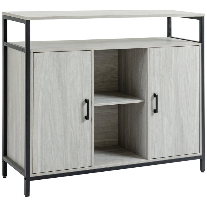 Modern Sideboard, Steel Frame Storage Cabinet with 2 Doors and Adjustable Shelves for Living Room, Hallway, Light Grey