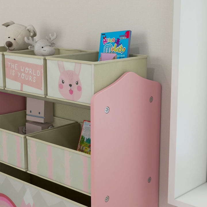 Kids Storage Units with 6 Fabric Bins, Childrens Toy Storage Organiser - Pink