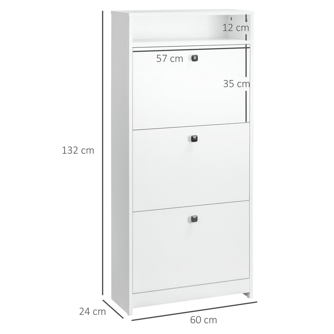 Shoe Storage Cabinet With 3 Drawers, Chipboard-White