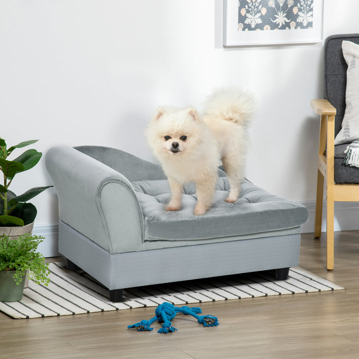 PawHut Dog Sofa with Storage, Pet Chair for Small Dogs, Cat Couch with Soft Cushion, Light Blue, 76 x 45 x 41.5 cm