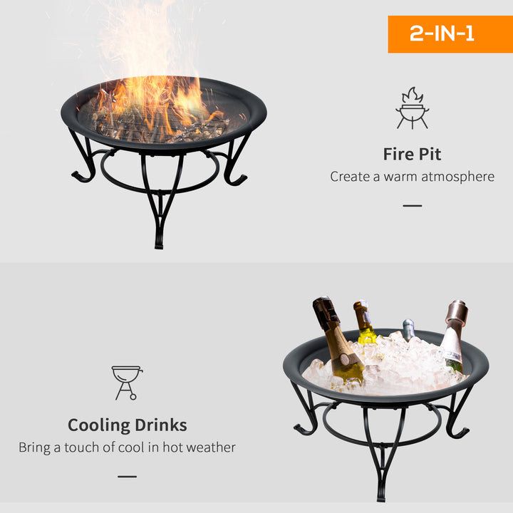 Outsunny Outdoor Fire Pit, 56 x 45H cm (Lid Included)-Black/Blue