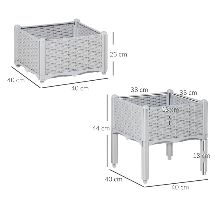 Outsunny 40cm x 40cm x 44cm Set of 2 Garden Raised Bed Elevated Patio Flower Plant Planter Box PP Vegetables Planting Container, Grey