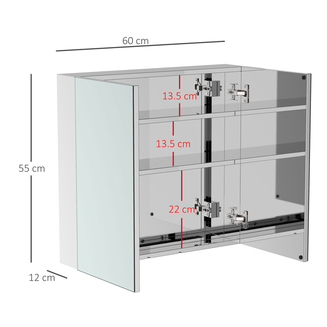 Stainless Steel Bathroom Mirror Cabinet, Double Doors,