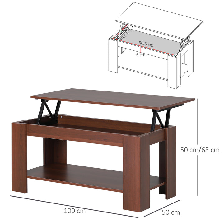 Modern Lift Up Top Coffee Table Desk Hidden Storage Bottom Shelf  100W x 50D x 63H cm