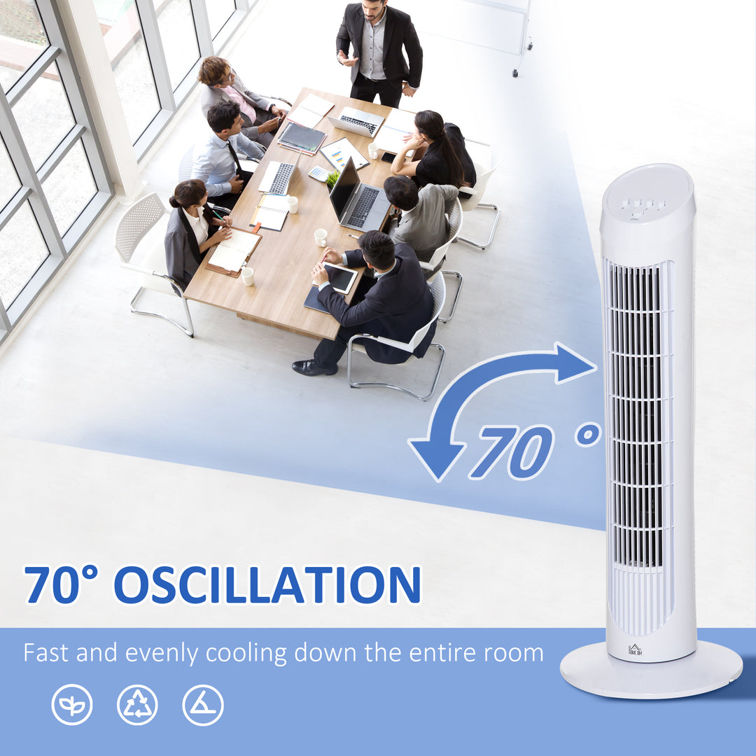 30" Oscillating Tower Fan 3 Speed Mode Ultra Slim Indoor Air Refresher Cooling Machine Noise Reduction - White