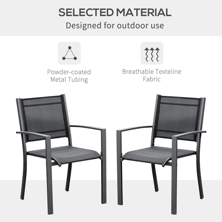 Garden Chairs Set Of 2 Outdoor Chairs with Steel Frame Texteline Seats for Camping Fishing Patio Balcony Dark Grey Black