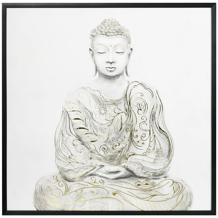 Canvas Wall Art Gold Textured Buddha Sit in Meditation, Wall Picture, 83 x 83 cm