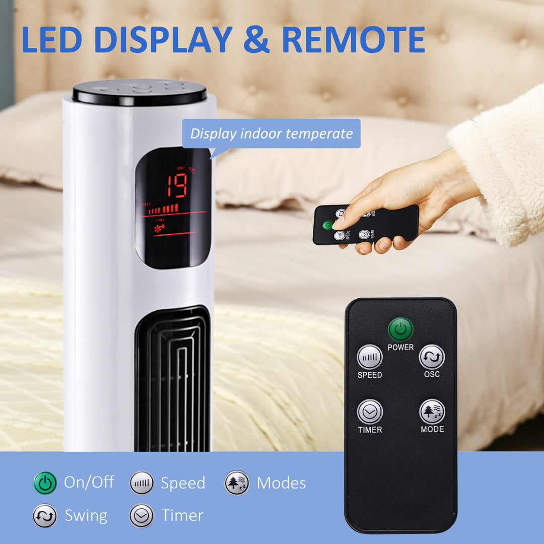 38'' Freestanding Tower Fan, 3 Speed 3 Mode, 12h Timer, 70 Degree Oscillation, LED Panel, 5M Remote Controller, White