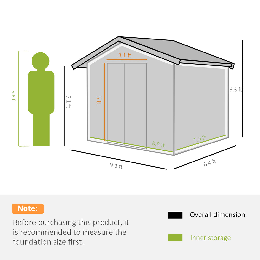 Outsunny 9 x 6FT Garden Metal Storage Shed Outdoor Storage Shed with Foundation Ventilation & Doors, Yellow