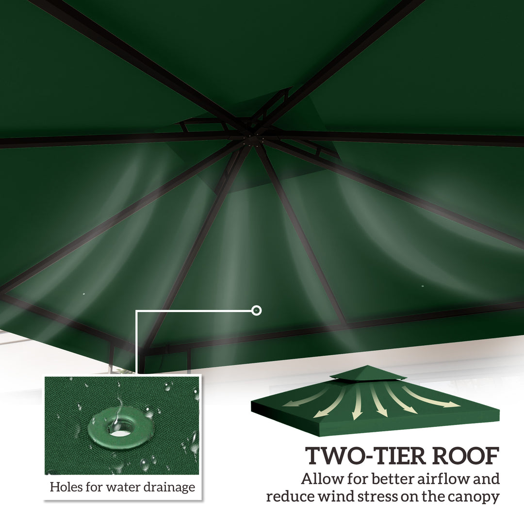 3 x 3 m Gazebo Top Cover Double Tier Canopy Replacement Pavilion Roof Dark Green