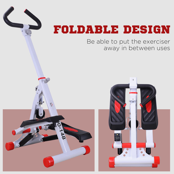 Foldable Stepper with Handle Hand Grip Workout Fitness Machine Sport Exercise Gym Bar Cardio Steel-White/Red Spinning