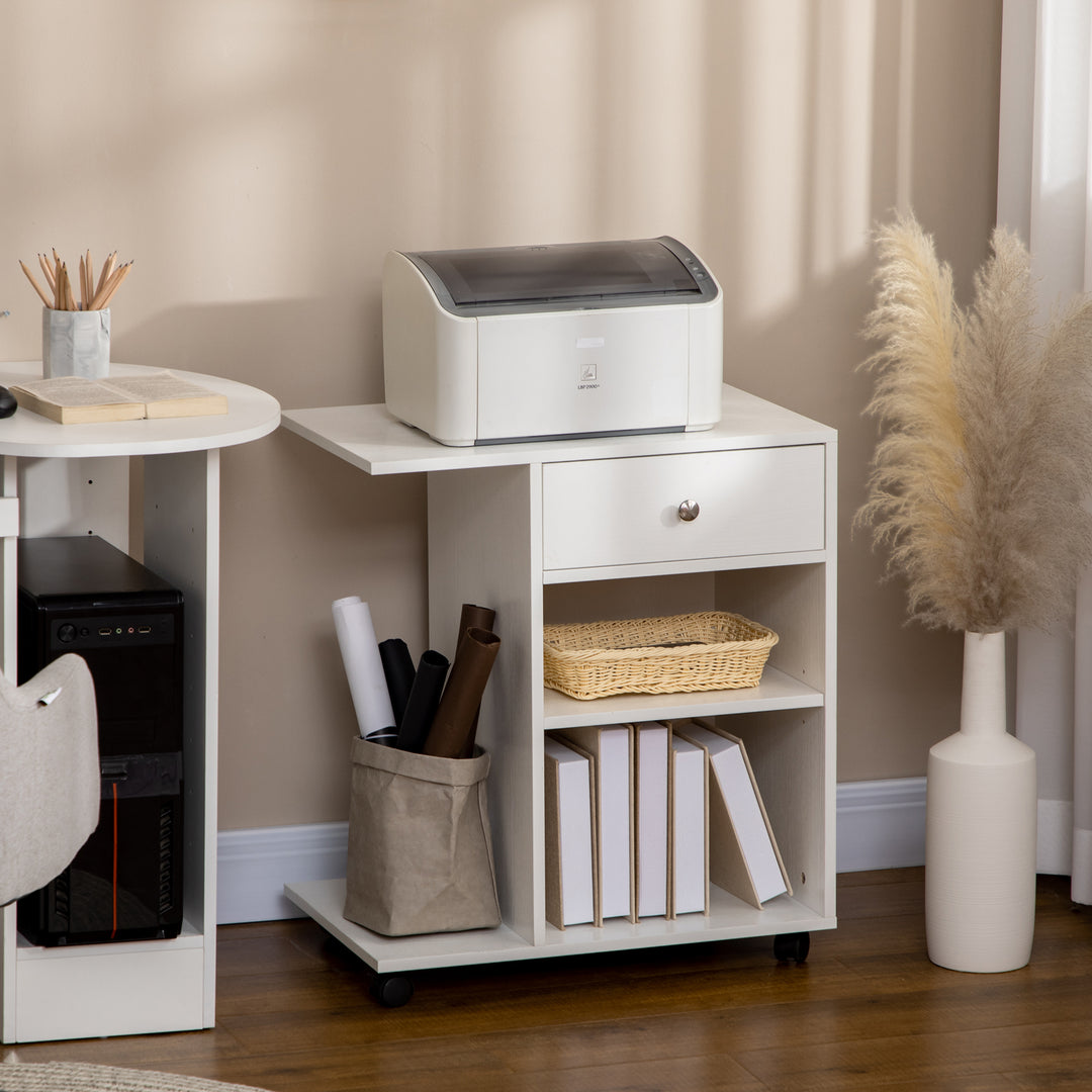 Vinsetto Mobile Printer Stand Rolling Cart Desk Side with CPU Stand Drawer Adjustable Shelf and Wheels White