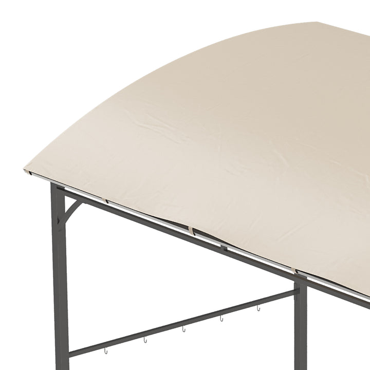 BBQ Grill Gazebo Tent 2.2 x 1.5 m with Metal Frame, Curved Canopy and 10 Hooks, Beige
