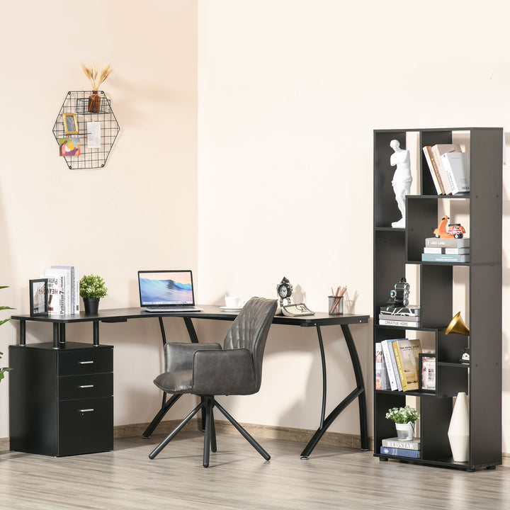 HOMCOM L-Shaped Computer Desk Table with Storage Drawer Home Office Corner Industrial Style Workstation, Black