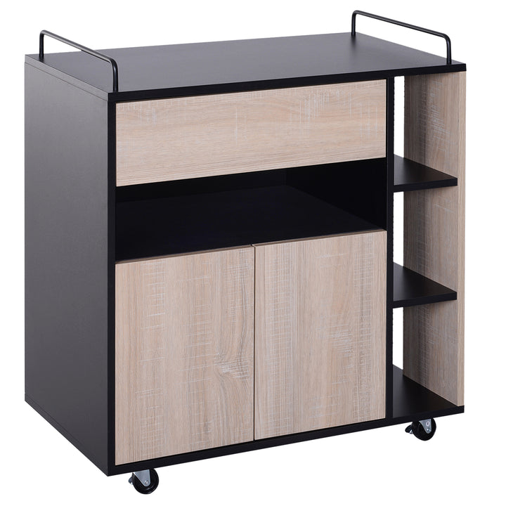 Rolling Kitchen Island, 76.5Wx40Dx82H cm-Oak/Black Colour