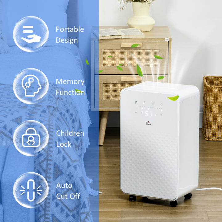 2000mL Portable Dehumidifier with Air Purifier, 24H Timer, 5 Modes, 12L/Day, for Home Laundry, White