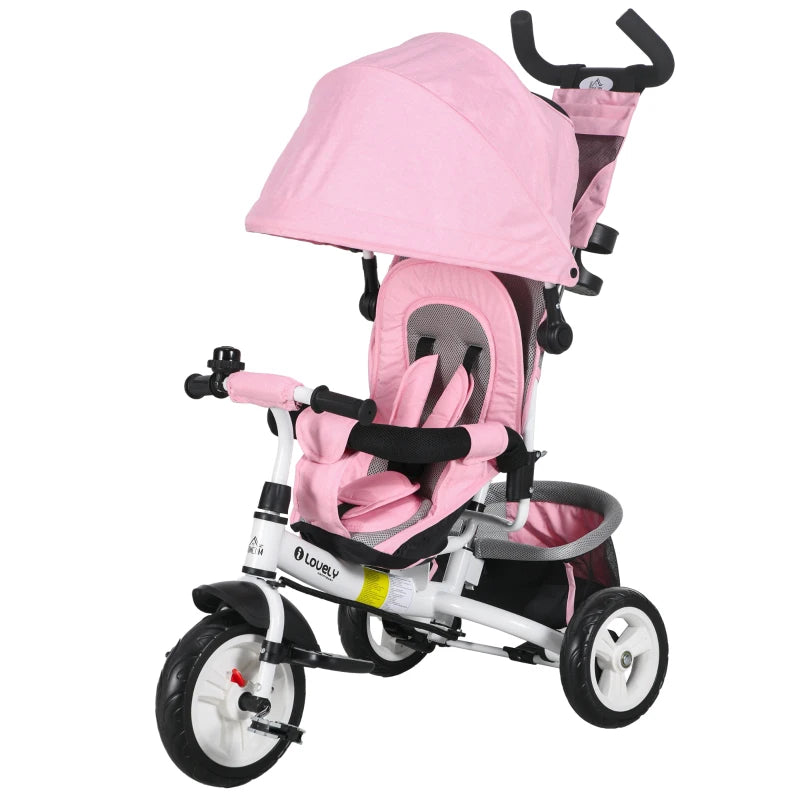 Kids Trike Push Bike with Push Handle, Canopy for 1-5 Years, Pink