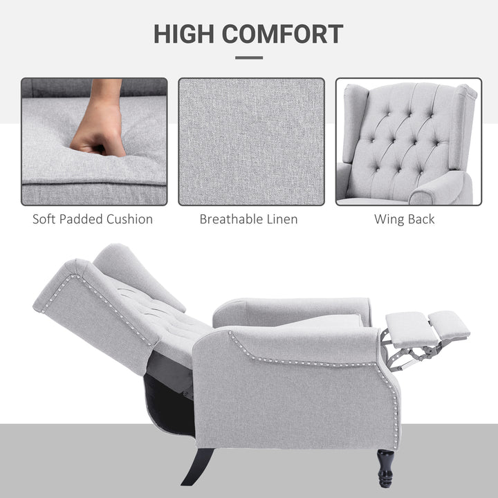 HOMCOM Recliner Armchair for Living Room, Reclining Chair, Wingback Chair with Button Tufted Back and Footrest, Light Grey