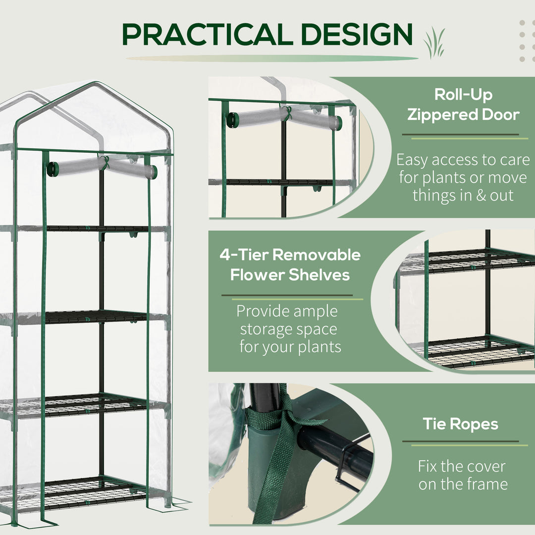 Outsunny 4 Tiers Mini Portable Greenhouse Plant Grow Shed Metal Frame Transparent Clear Cover 160H x 70L x 50Wcm