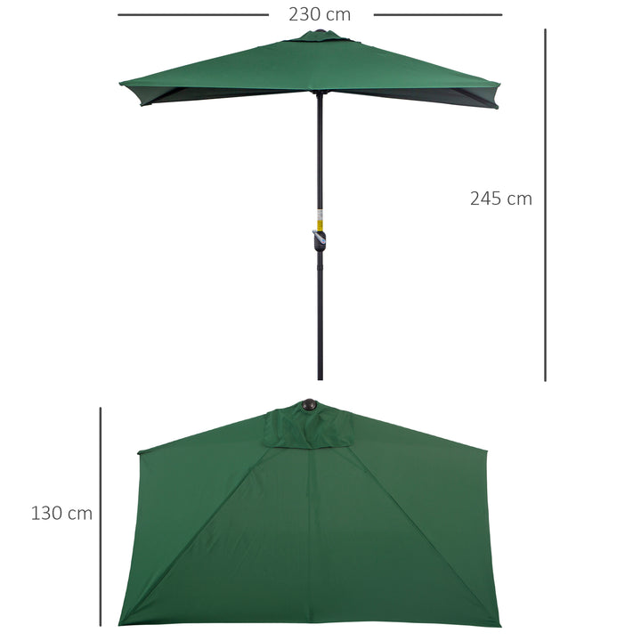 Outsunny Half Parasols Balcony Semi Round Umbrella Patio Crank Handle (2.3m, Green)- NO BASE INCLUDED