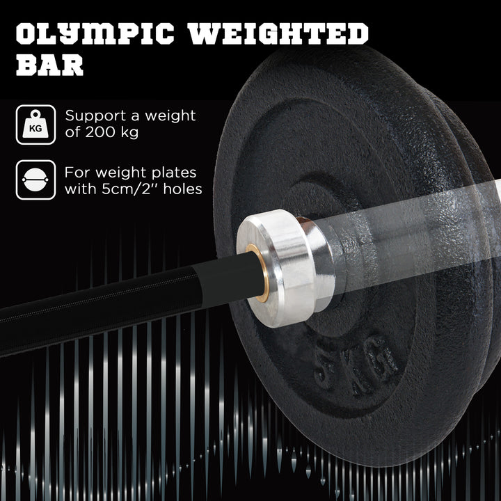 Olympic Barbell Bar for 2"/5cm Weight Plates with Spring Clips, Home Gym Weight Lifting Bar, 210cm