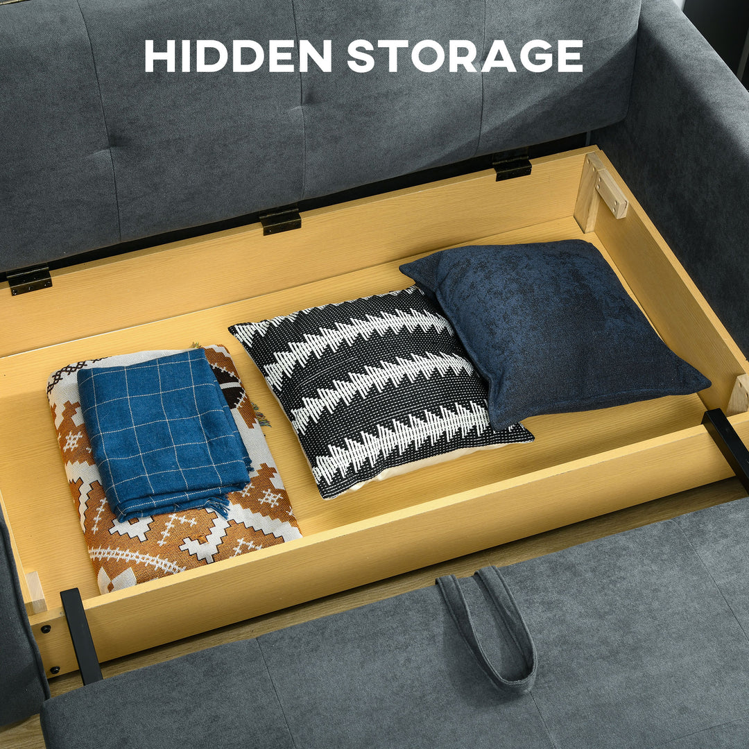 Two Seater Fabric Sofa Bed, 2-in-1 Sofabed with Hidden Storage, Living Room Furniture, Black