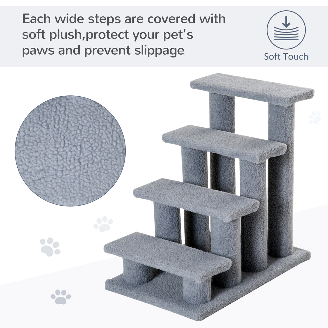 PawHut Pet Stairs 4 Steps for Sofa Tall Bed Dog Cat Little Older Animal Climb Ladder Portable Pet Access Assistance 63.5x43x60cm Grey