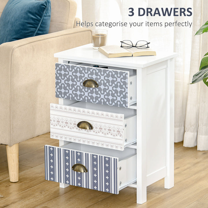 Bedside Table Set of 2 Chest of 3 Drawers Shabby Chic Nightstands with Metal Handle Sofa Side Table for Living Room, Bedroom,Purple