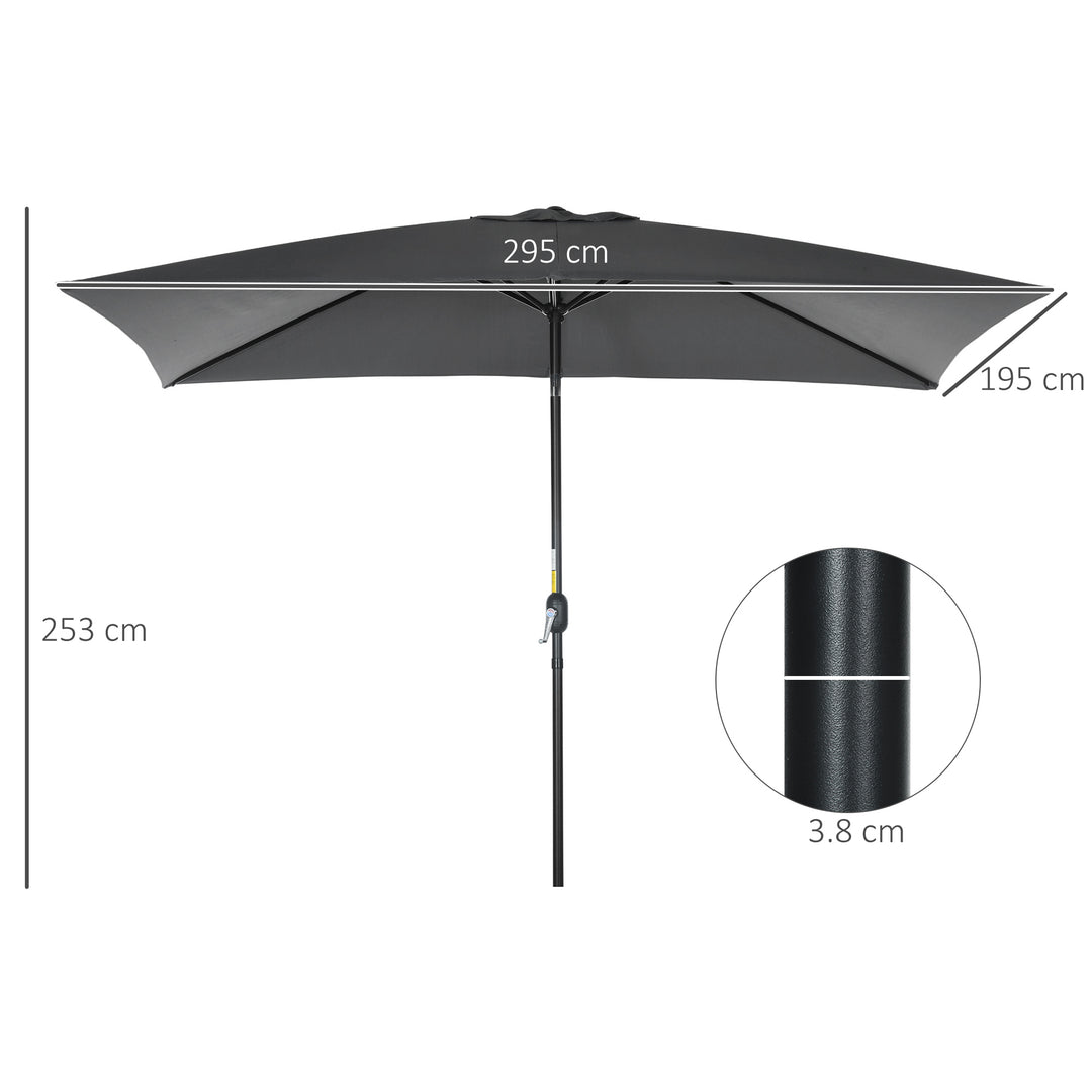 3x2m Patio Parasol Garden Umbrellas Canopy with Aluminum Tilt Crank Rectangular Sun Shade Steel, Black