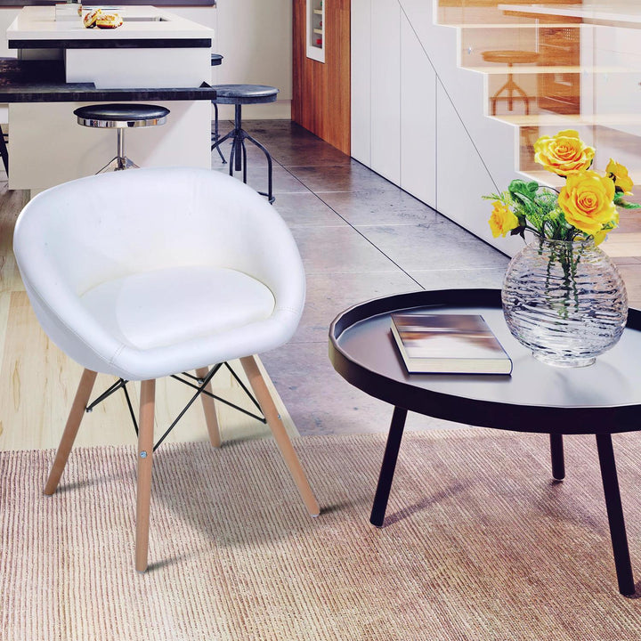 Faux Leather Lounge Chair W/Solid Wooden Legs-White