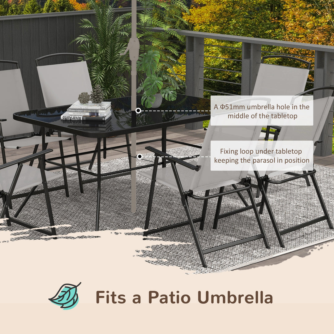 7 Piece Garden Furniture Set with Glass Dining Table and Folding Chairs, 6 Seater Outdoor Patio Furniture for Deck and Balcony, Black
