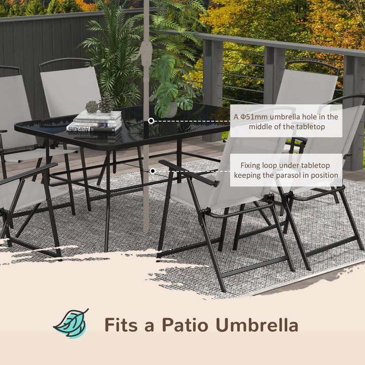 7 Piece Garden Furniture Set with Glass Dining Table and Folding Chairs, 6 Seater Outdoor Patio Furniture for Deck and Balcony, Black