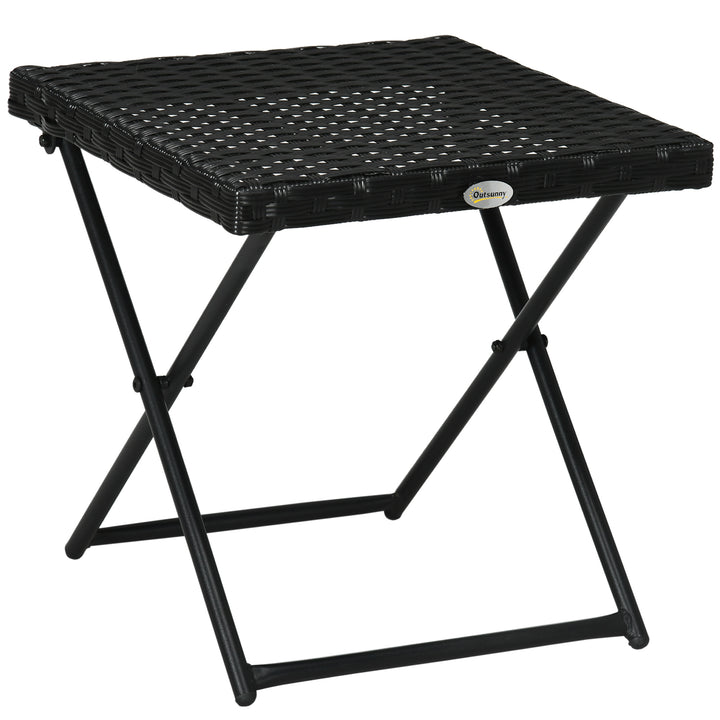 Square PE Wicker Rattan Folding Table - Black