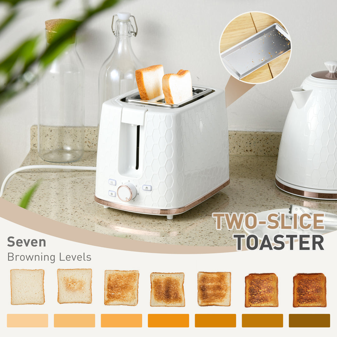 Fast Boil Kettle & 2 Slice Toaster Set, Kettle and Toaster with Auto Shut Off, Browning Controls, 1.7L 3000W White