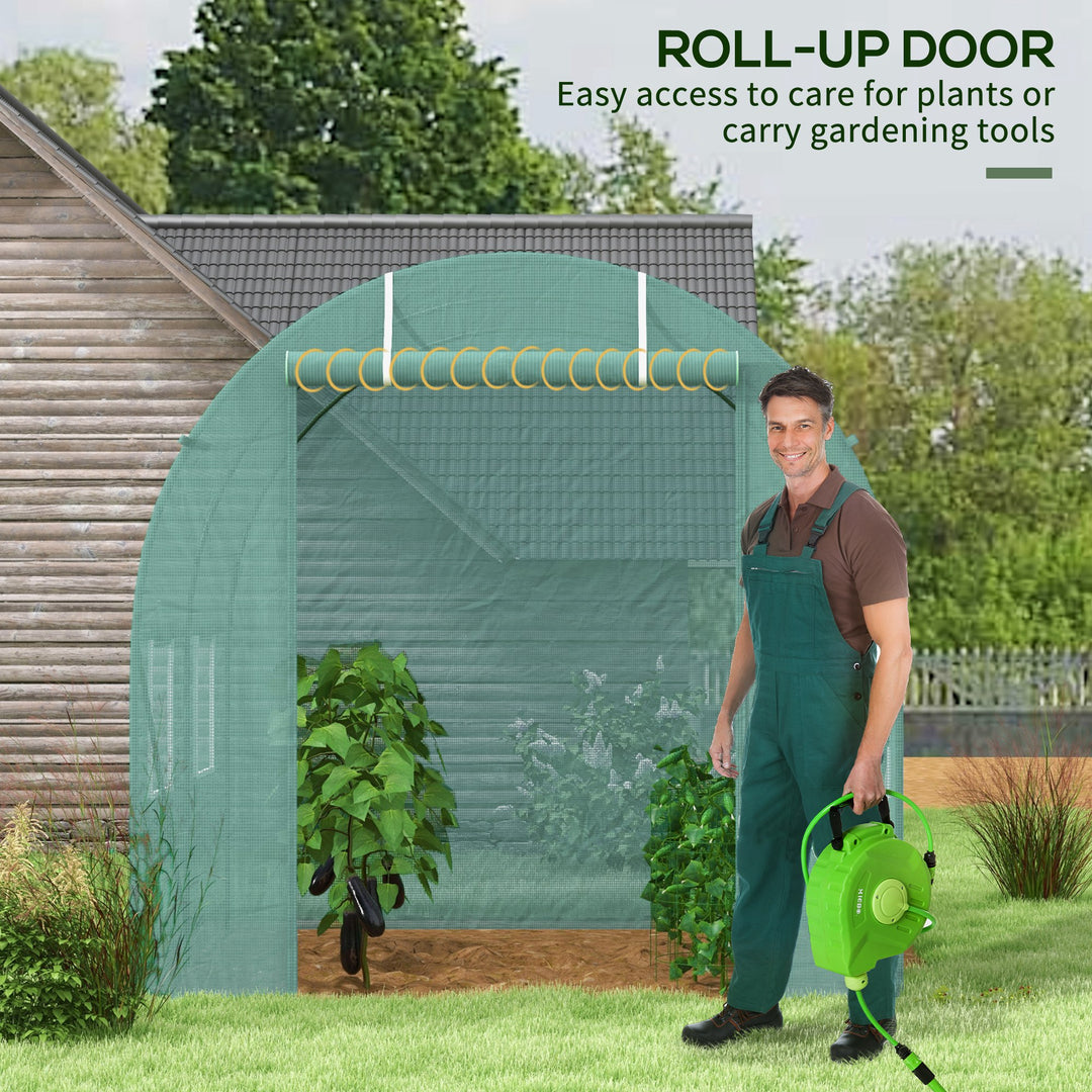 Walk-In Greenhouse Reinforced Polytunnel Greenhouse Garden Plants Grow Waterproof Cover Galvanised Base w/ Slide Door, 2.5 x 2 m