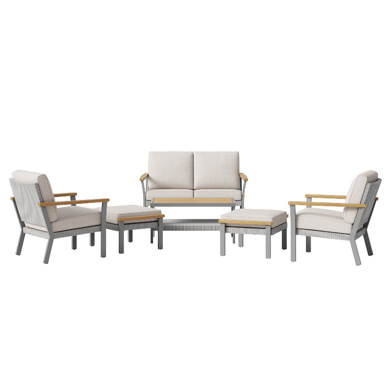 Sencillo Collection - 6 Piece Patio Furniture Set, 1 Coffee Table, 1 Loveseat, 2 Lounge Chairs and 2 Ottomans