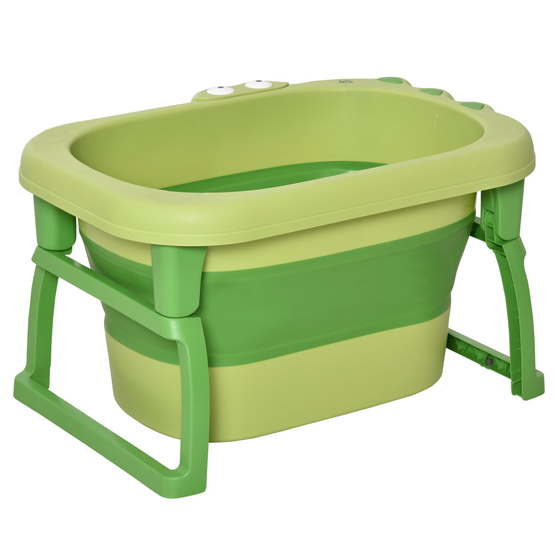 Baby Bath Tub for 0-6 Years Collapsible Non-Slip Portable with Stool Seat for Newborns Infants Toddlers Kids Crocodile Shape Green