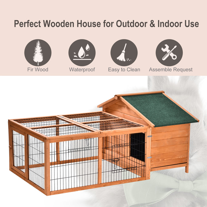 Wooden Guinea Pigs Hutches Detachable Rabbit Cage Pet House with Openable Run &amp; Roof Slide-out Tray