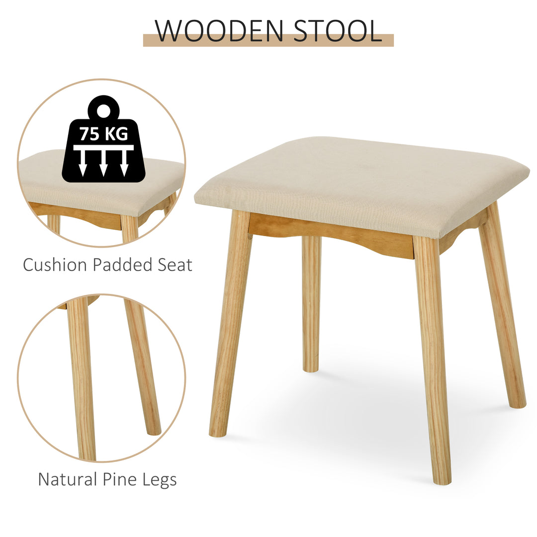 Dressing Table &amp; Stool Set w/ Drawers Mirror Modern Elegant Vanity Makeup Padded Seat Home Bedroom Beauty Furniture Natural Brown