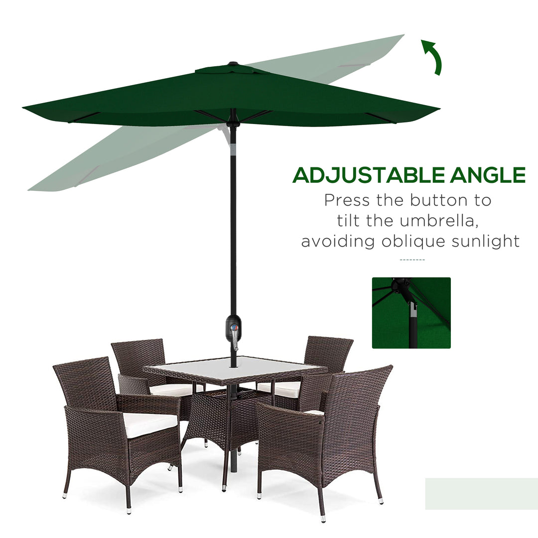 Outsunny 2 x 3m Rectangular Market Umbrella Patio Outdoor Table Umbrellas with Crank & Push Button Tilt, Green